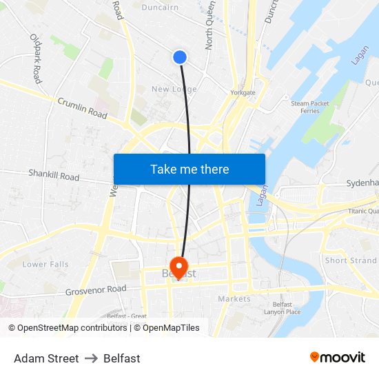 Adam Street to Belfast map