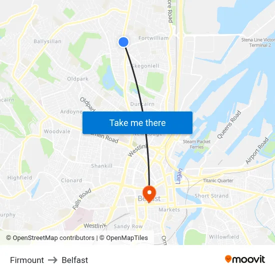 Firmount to Belfast map