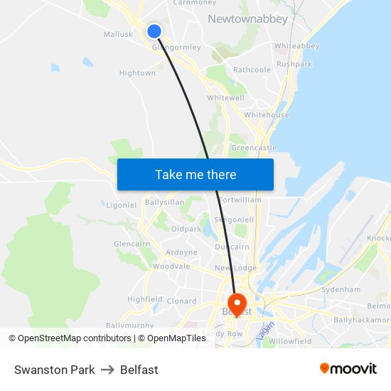 Swanston Park to Belfast map