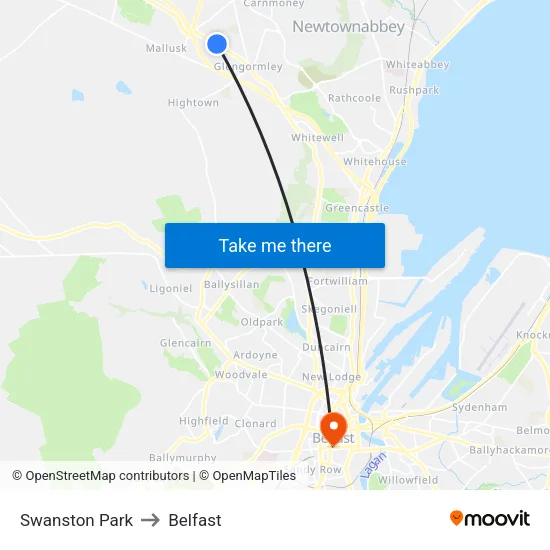 Swanston Park to Belfast map