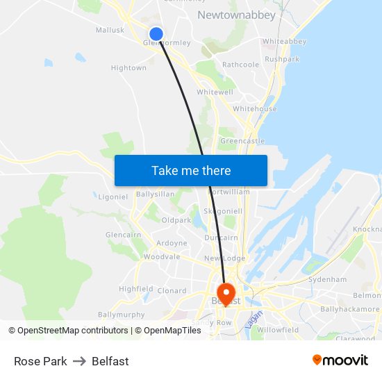 Rose Park to Belfast map