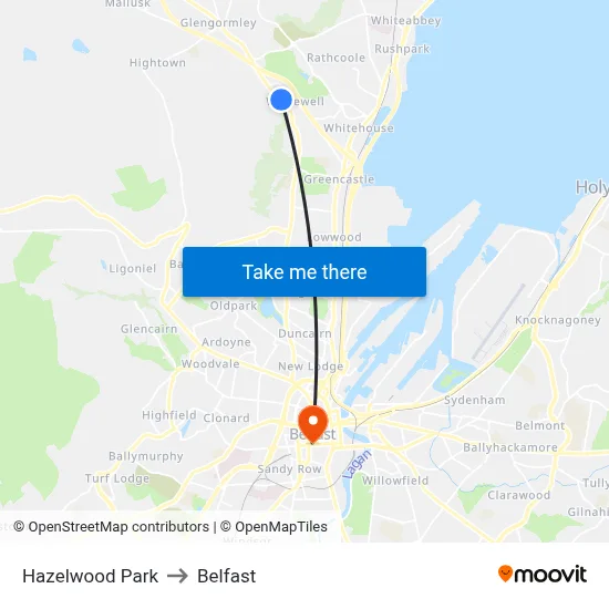 Hazelwood Park to Belfast map