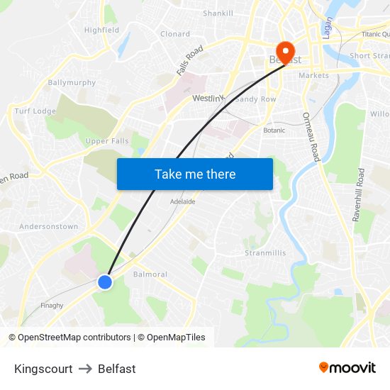 Kingscourt to Belfast map