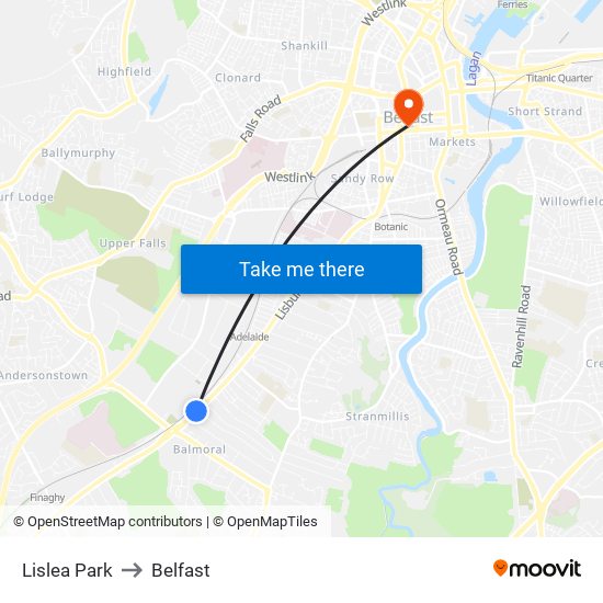 Lislea Park to Belfast map