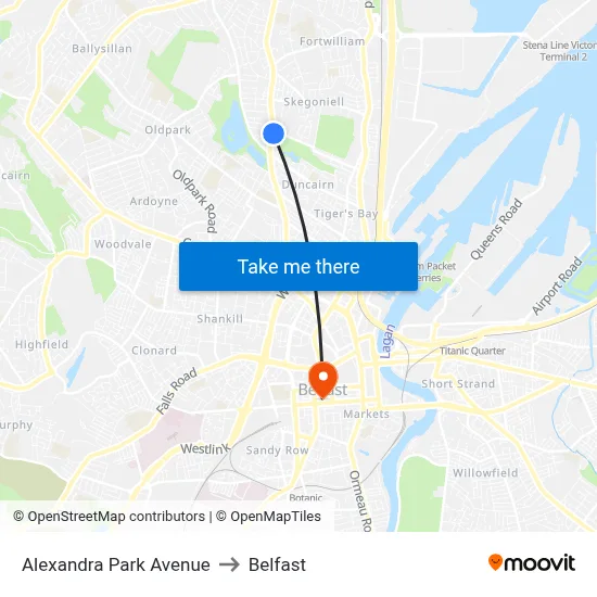 Alexandra Park Avenue to Belfast map