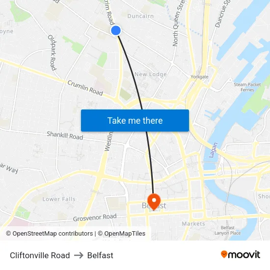 Cliftonville Road to Belfast map