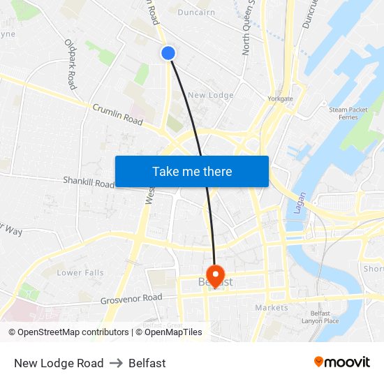 New Lodge Road to Belfast map