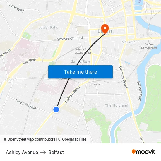 Ashley Avenue to Belfast map
