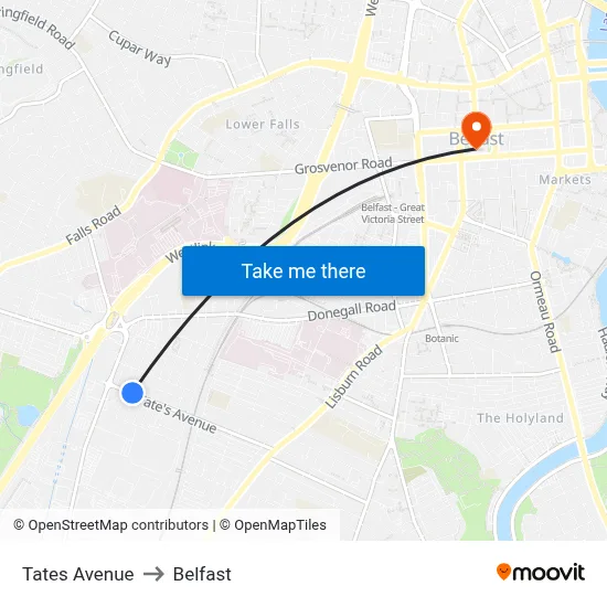 Tates Avenue to Belfast map