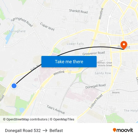 Donegall Road 532 to Belfast map