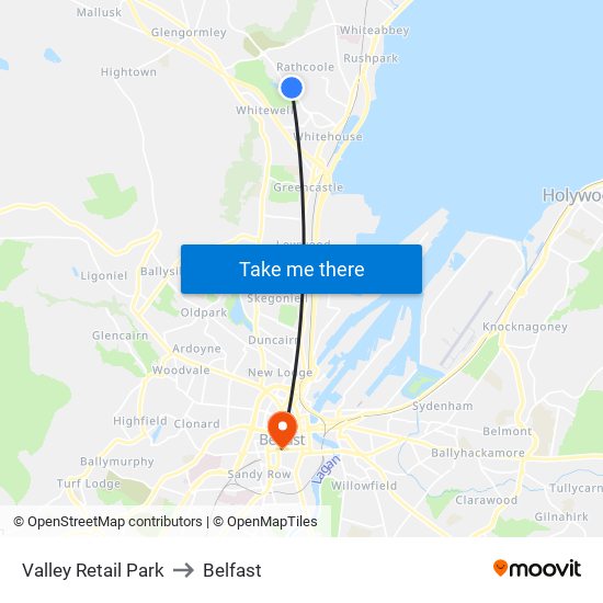 Valley Retail Park to Belfast map