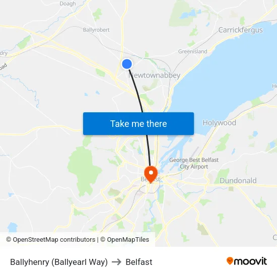 Ballyhenry (Ballyearl Way) to Belfast map