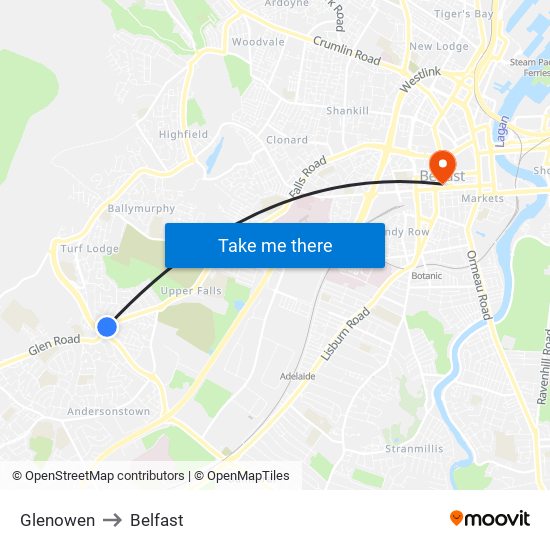 Glenowen to Belfast map