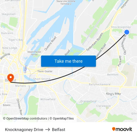 Knocknagoney Drive to Belfast map