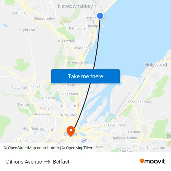 Dillions Avenue to Belfast map