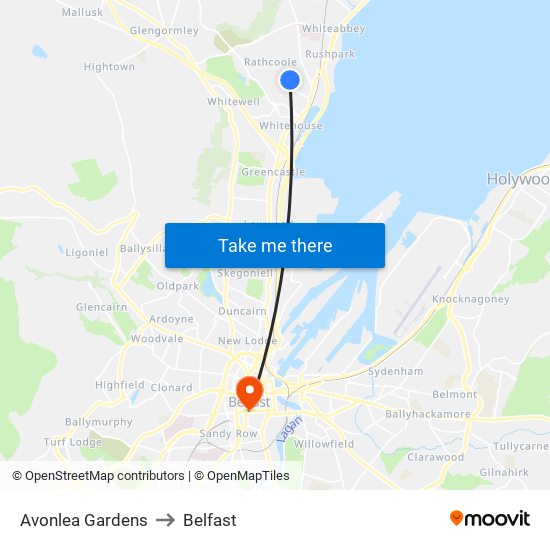 Avonlea Gardens to Belfast map