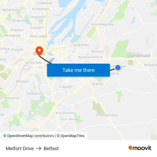 Melfort Drive to Belfast map