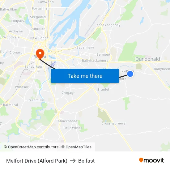 Melfort Drive (Alford Park) to Belfast map