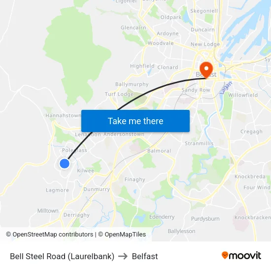 Bell Steel Road (Laurelbank) to Belfast map