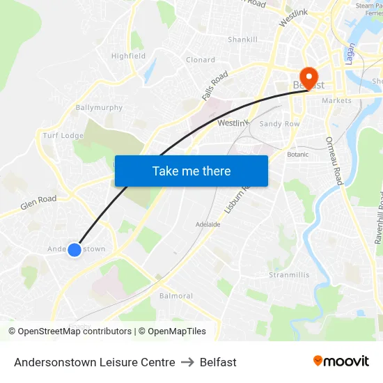 Andersonstown Leisure Centre to Belfast map