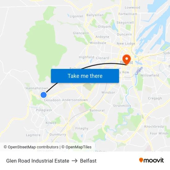 Glen Road Industrial Estate to Belfast map
