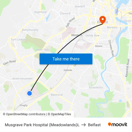Musgrave Park Hospital (Meadowlands)L to Belfast map