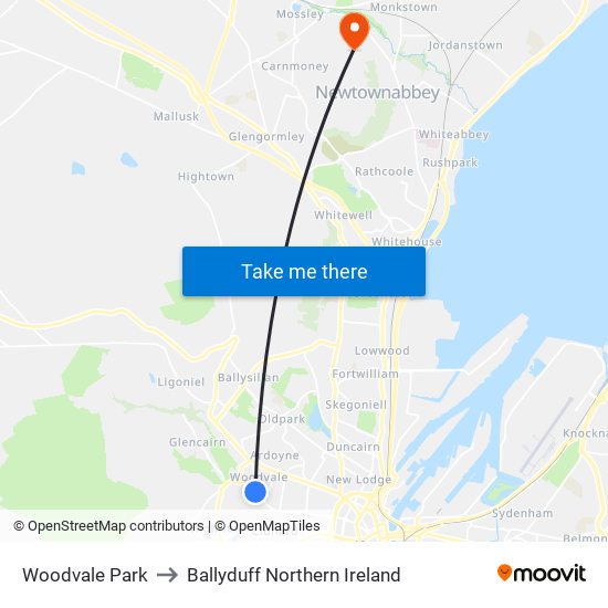 Woodvale Park to Ballyduff Northern Ireland map