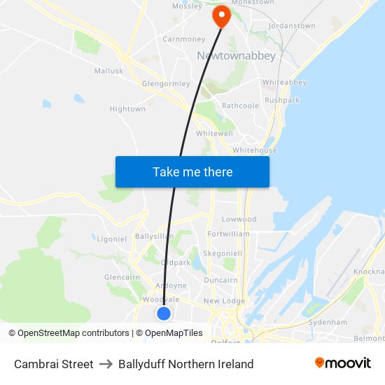 Cambrai Street to Ballyduff Northern Ireland map