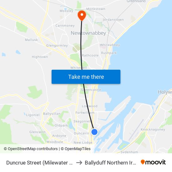 Duncrue Street (Milewater Road) to Ballyduff Northern Ireland map