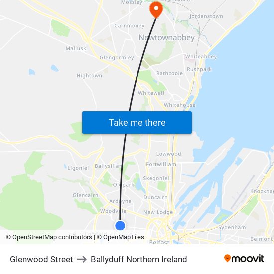 Glenwood Street to Ballyduff Northern Ireland map