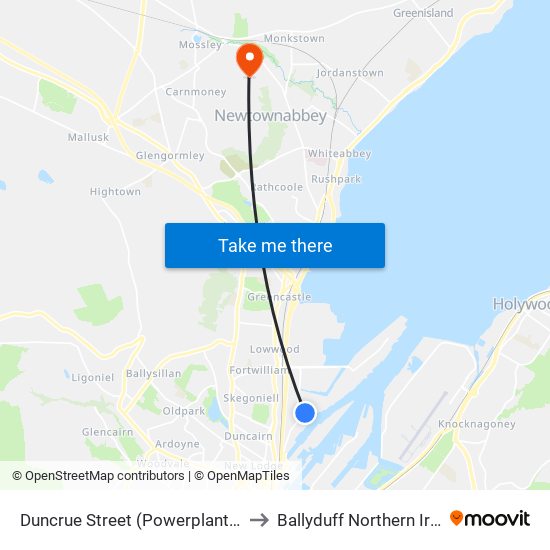 Duncrue Street (Powerplant Trade) to Ballyduff Northern Ireland map