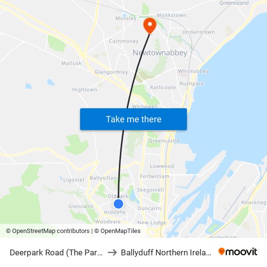 Deerpark Road (The Park) to Ballyduff Northern Ireland map
