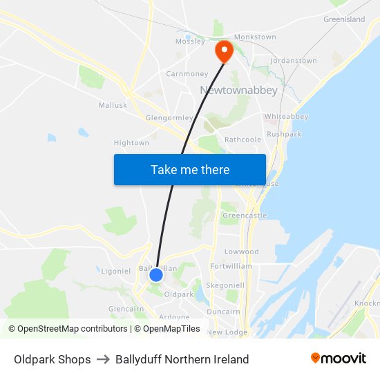 Oldpark Shops to Ballyduff Northern Ireland map