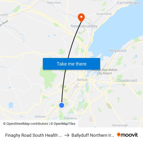 Finaghy Road South Health Center to Ballyduff Northern Ireland map