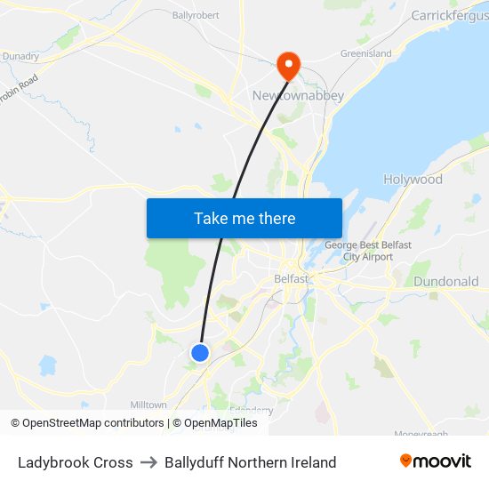 Ladybrook Cross to Ballyduff Northern Ireland map