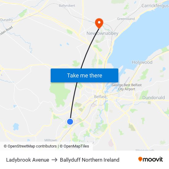 Ladybrook Avenue to Ballyduff Northern Ireland map