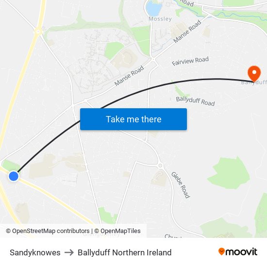 Sandyknowes to Ballyduff Northern Ireland map