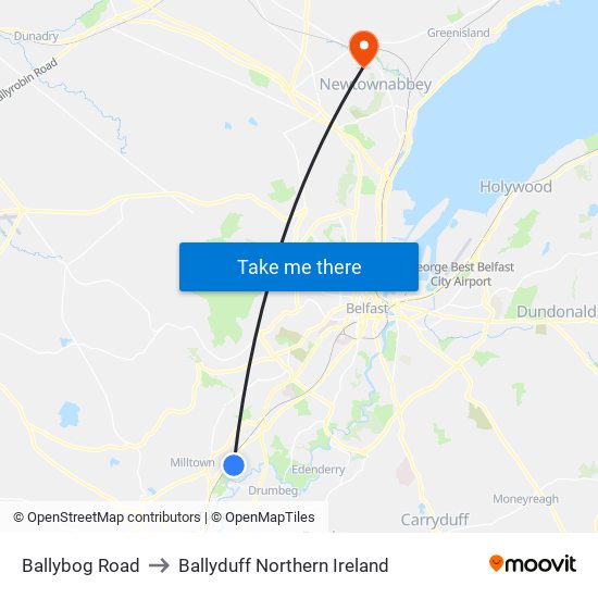 Ballybog Road to Ballyduff Northern Ireland map