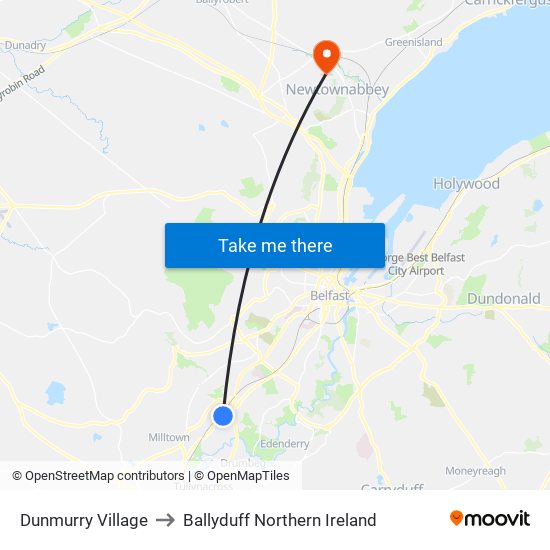 Dunmurry Village to Ballyduff Northern Ireland map