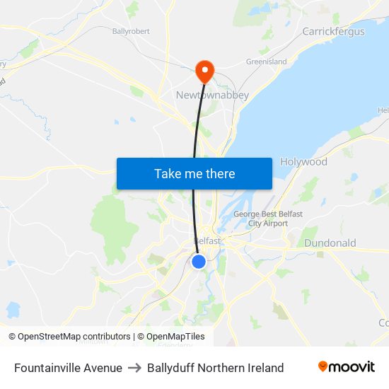 Fountainville Avenue to Ballyduff Northern Ireland map