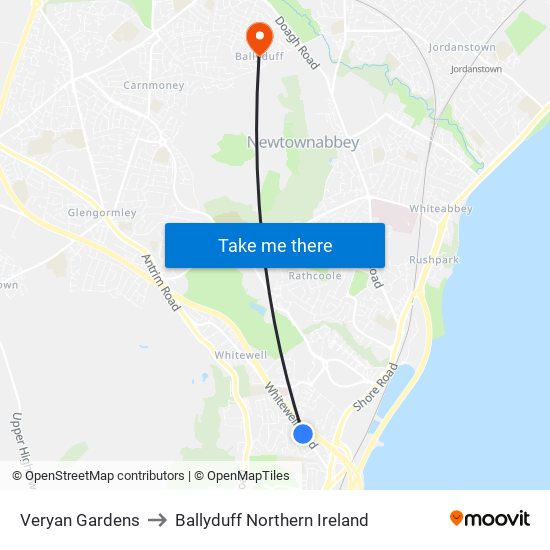 Veryan Gardens to Ballyduff Northern Ireland map