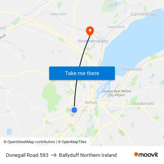 Donegall Road 583 to Ballyduff Northern Ireland map