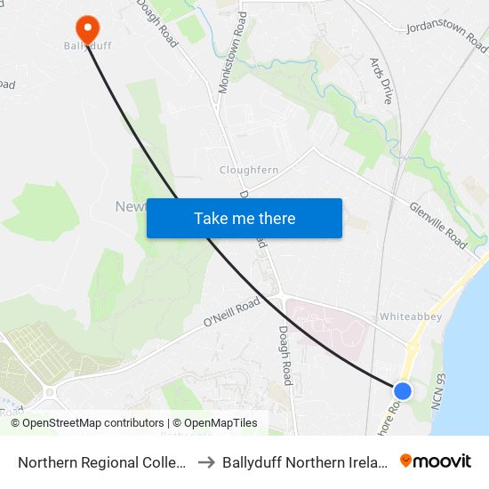 Northern Regional College to Ballyduff Northern Ireland map