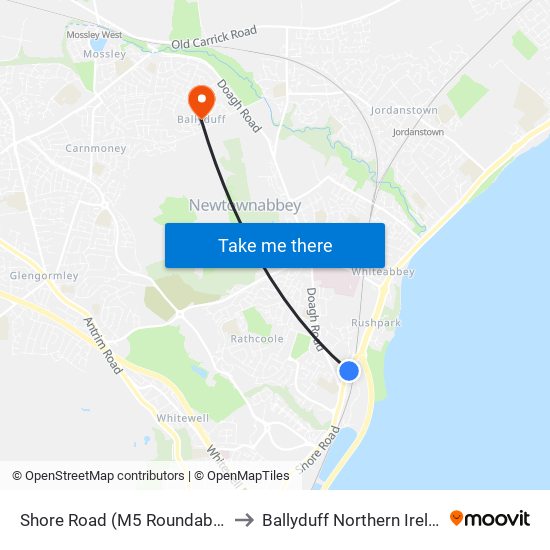 Shore Road (M5 Roundabout) to Ballyduff Northern Ireland map