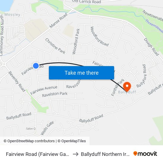 Fairview Road (Fairview Gardens) to Ballyduff Northern Ireland map