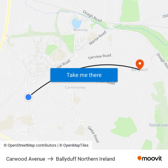 Carwood Avenue to Ballyduff Northern Ireland map