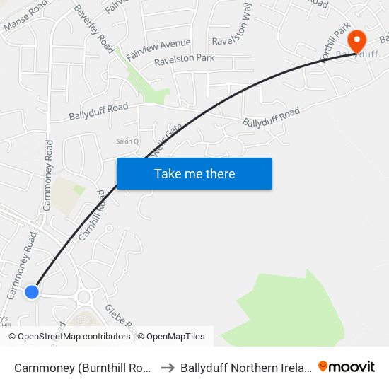 Carnmoney (Burnthill Road) to Ballyduff Northern Ireland map