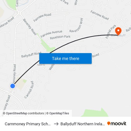 Carnmoney Primary School to Ballyduff Northern Ireland map