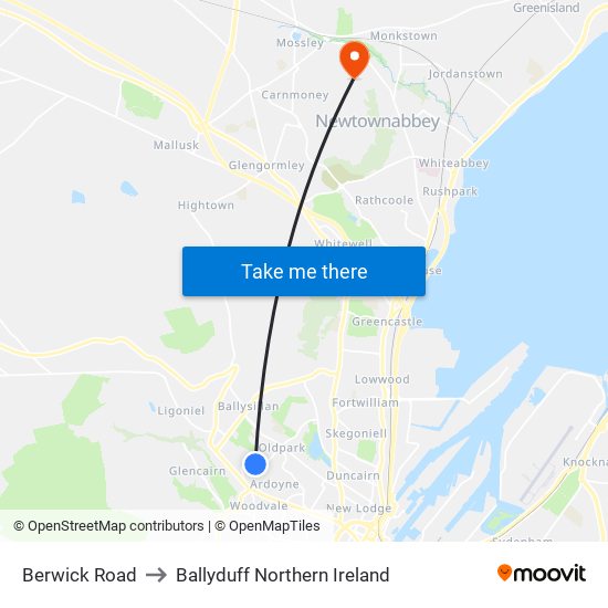 Berwick Road to Ballyduff Northern Ireland map