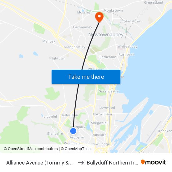 Alliance Avenue (Tommy & Anne'S) to Ballyduff Northern Ireland map